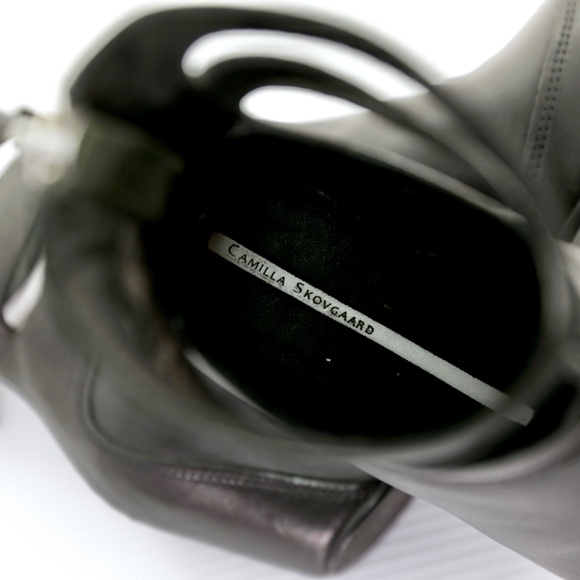 Camilla Skovgaard Black Leather Wedge Cage Platform Ankle Boots 7.5M Rare Mod - Picture 6 of 8